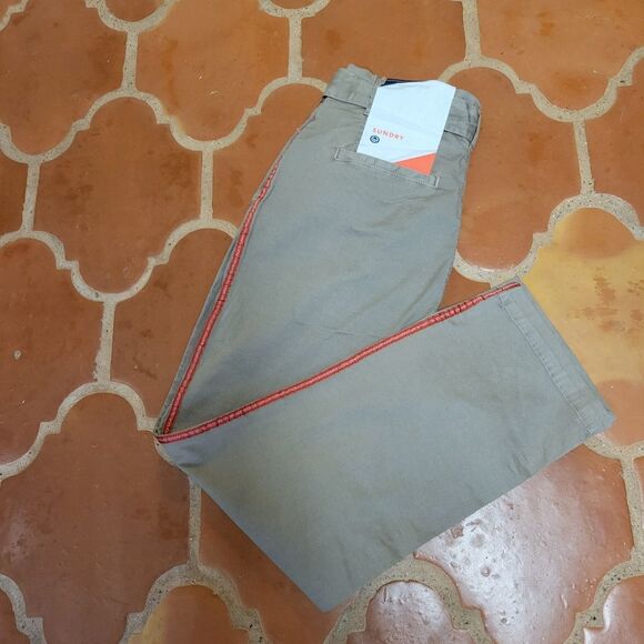 Sundry Relaxed Fit High Waisted Straight Leg Trousers Tan Orange Strip Size 31" - Picture 3 of 11